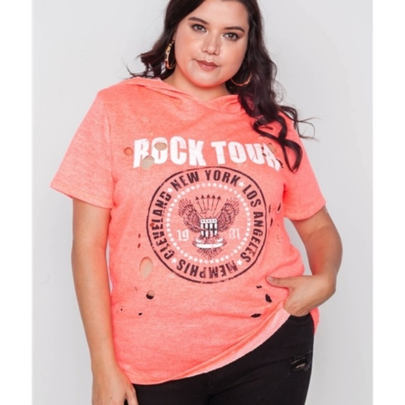 HOST PICK Coral Distressed Hoodie Tee 3X - Picture 2 of 5